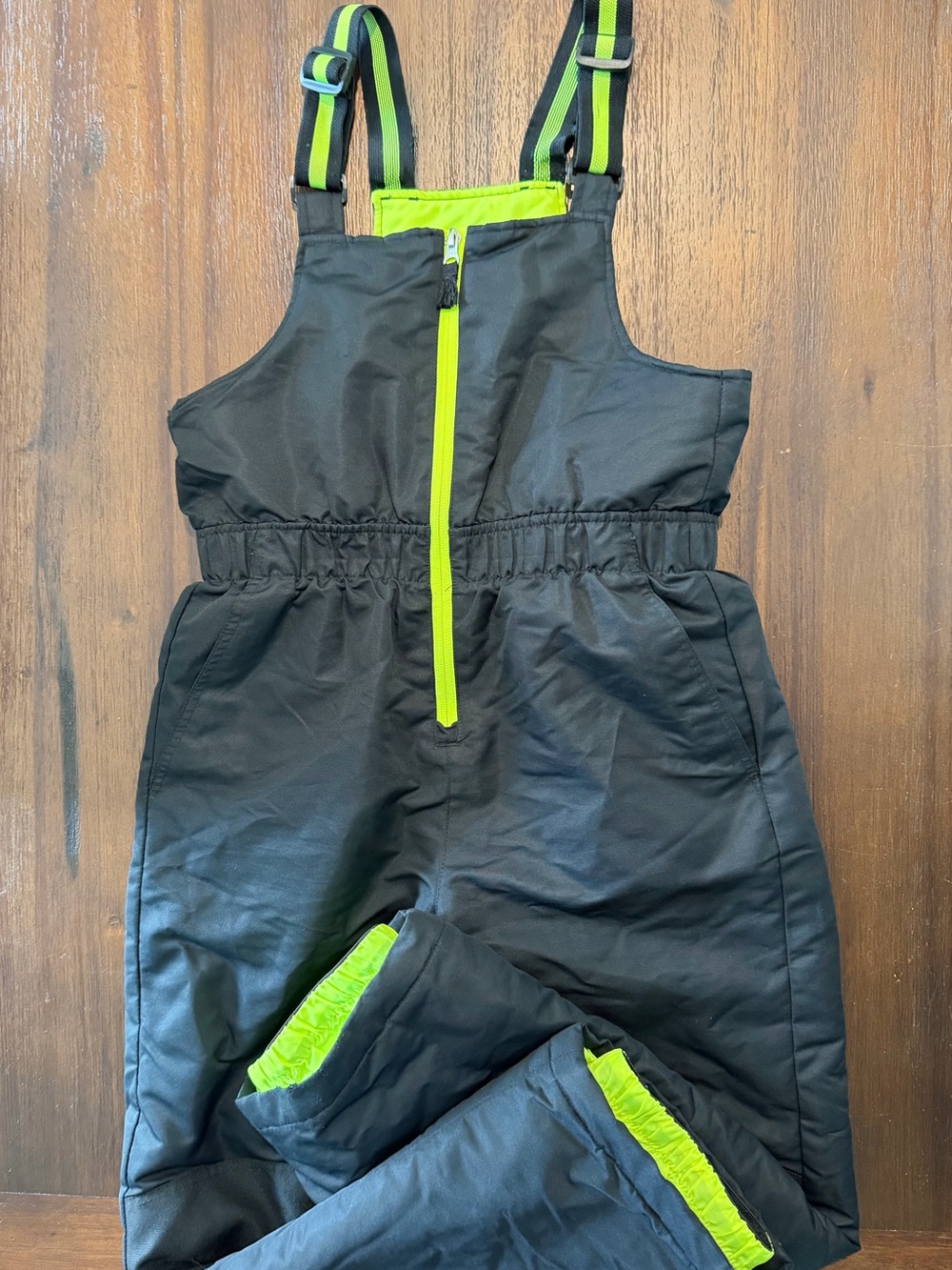 Swiss Tech Black Bib Snow Overalls with Lime Accents, Snowboarding
